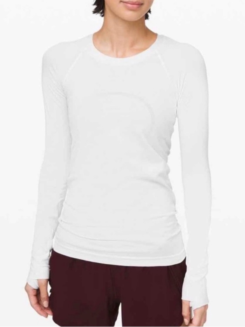 EUC LULULEMON SWIFTY TECH WHITE CREWNECK LONG SLEEVE THUMBHOLE STRETCH TOP  8